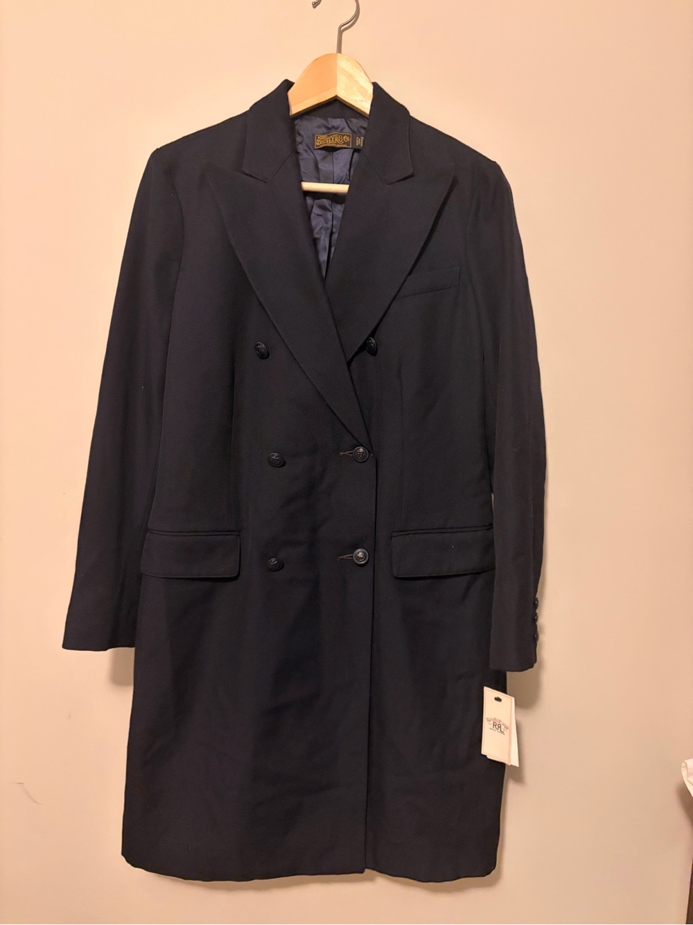 Ralph Lauren Double RL Navy Wool Pea-Coat with Tags